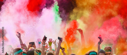 Close-up of color run marathon.