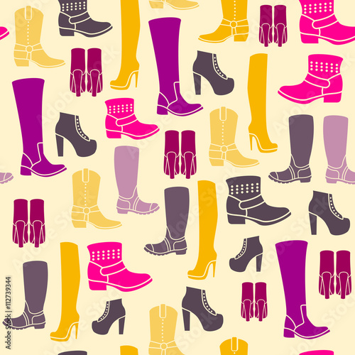 Seamless pattern with flat icons of womens shoes