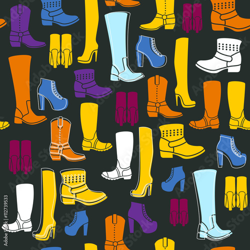 Seamless pattern with flat icons of womens shoes