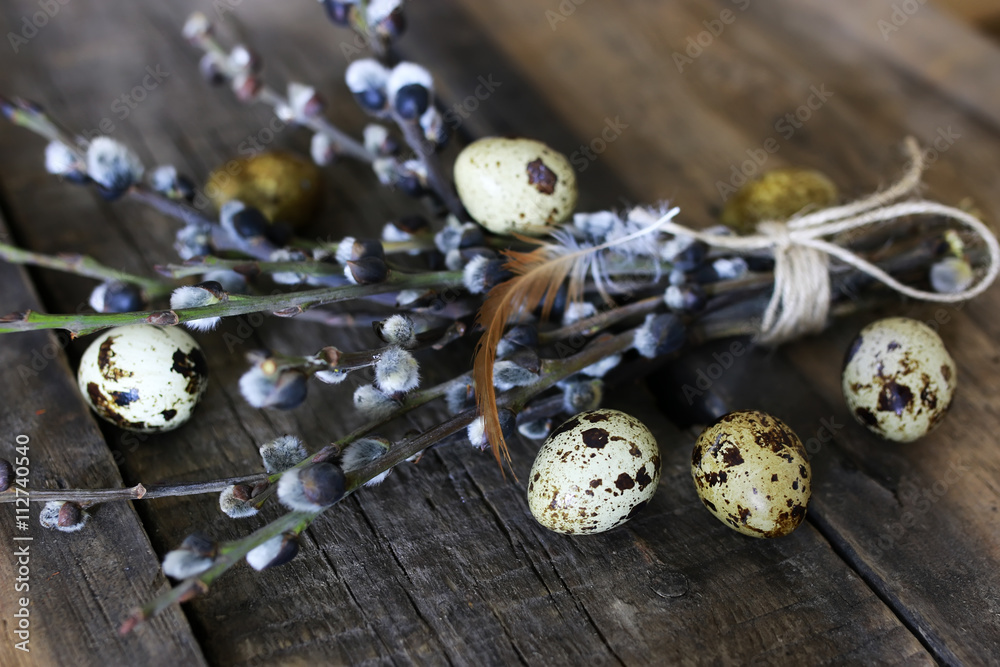 spring egg twig willow wood background spring egg twig willow wood background