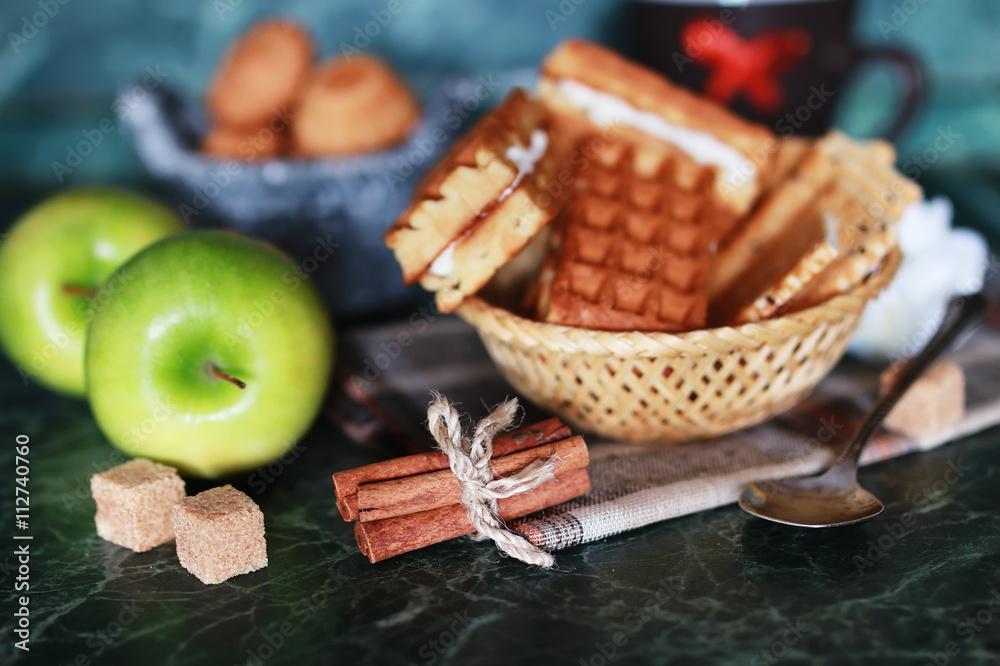 Wafer breakfast and cup of tea Wafer breakfast and cup of tea