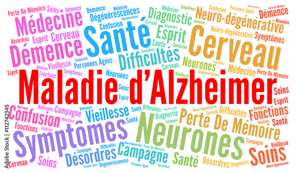 Alzheimer's disease word cloud with french text Alzheimer's disease word cloud with french text