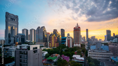 Bangkok skyline business district.