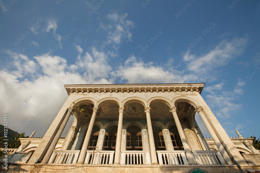 Fototapeta premium facade, old, ruined, railway station, Gagra, Abkhazia