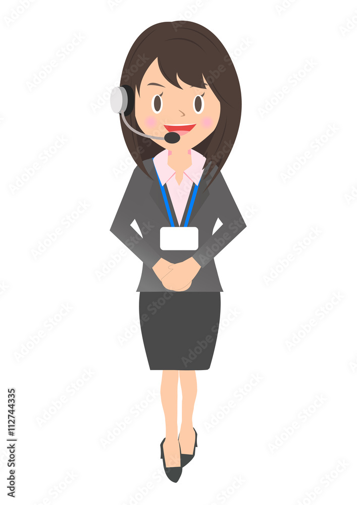 ネームホルダーをつけた女性会社員 コールセンター ネームホルダーをつけた女性会社員 コールセンター