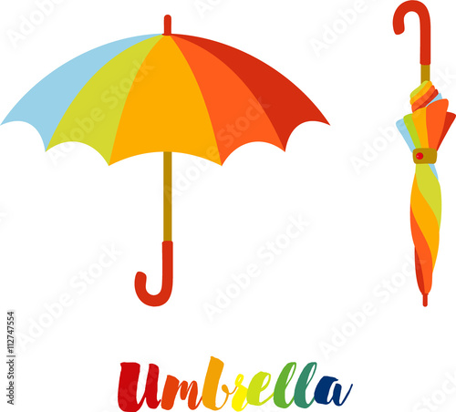 Umbrella, colorful open and closed umbrella