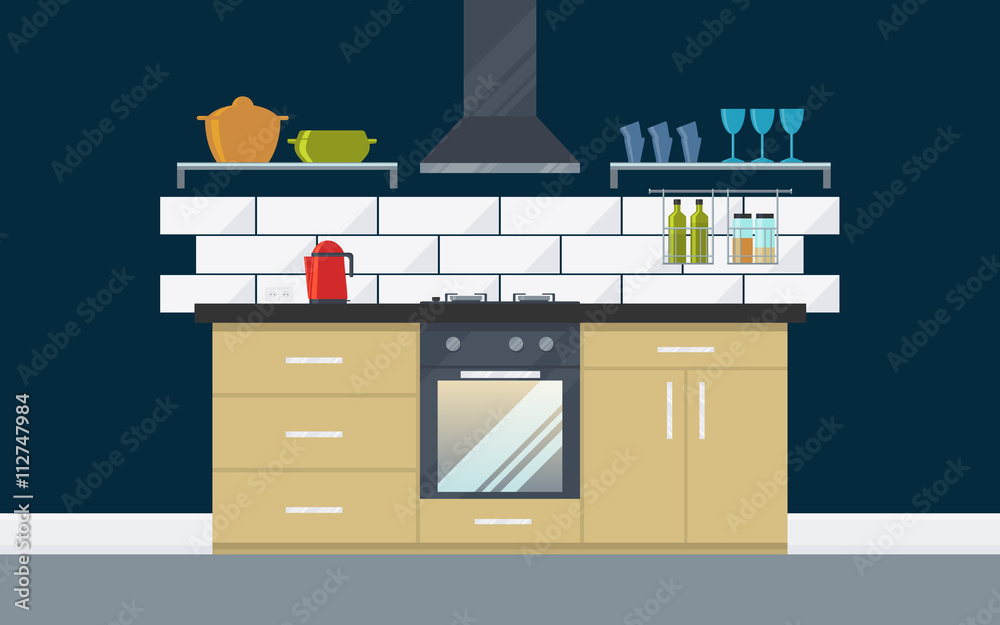 Kitchen interior with modern furniture and appliances Kitchen interior with modern furniture and appliances