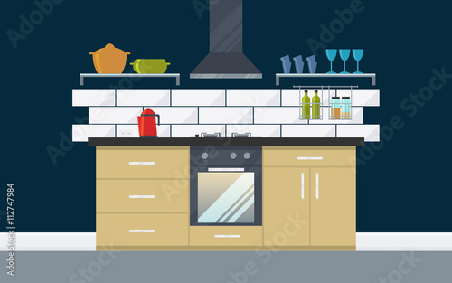 Kitchen interior with  modern furniture and appliances
