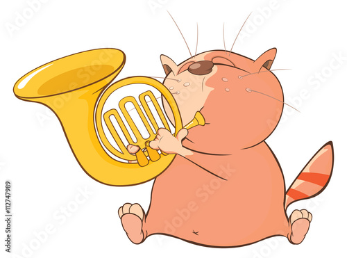 Illustration of a Cute Cat Trumpeter. Cartoon Character