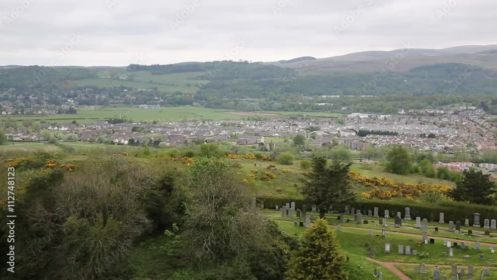 Stirling Scotland UK with the countryside and town from the famous castle and tourist attraction pan Stirling Scotland UK with the countryside and town from the famous castle and tourist attraction pan