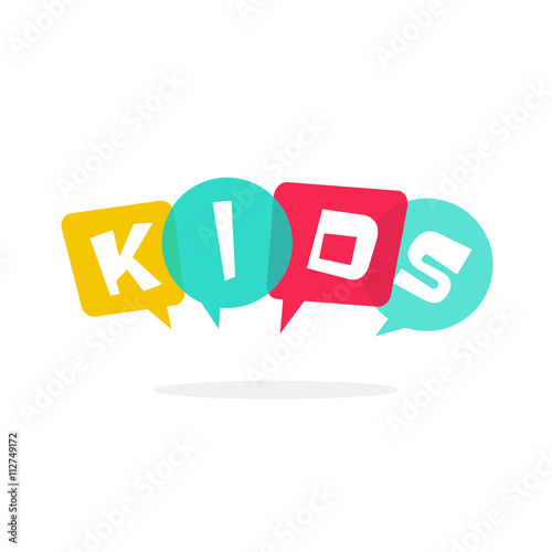 Kids vector logo isolated on white, kids club symbol with bubble speech, concept of kids talking, children education school school logotype
