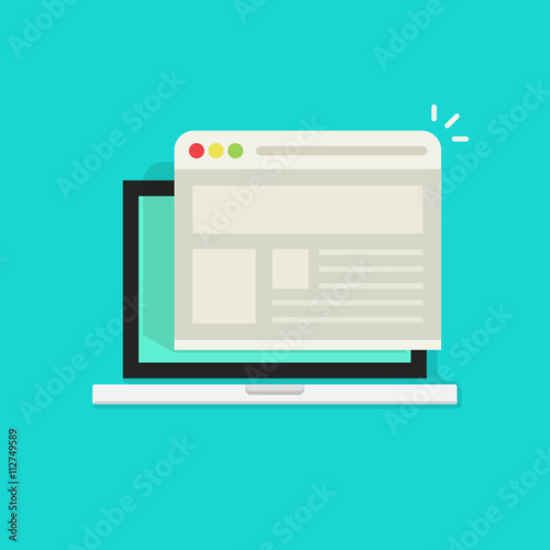 Website browser window in laptop computer isolated on blue background