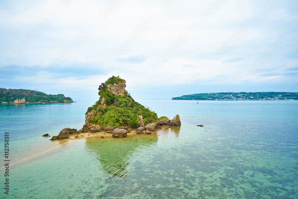 Tropical island and fantasy green sea and blue sky in Okinawa, Japan