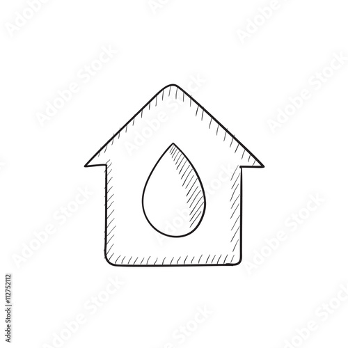 House with water drop sketch icon.