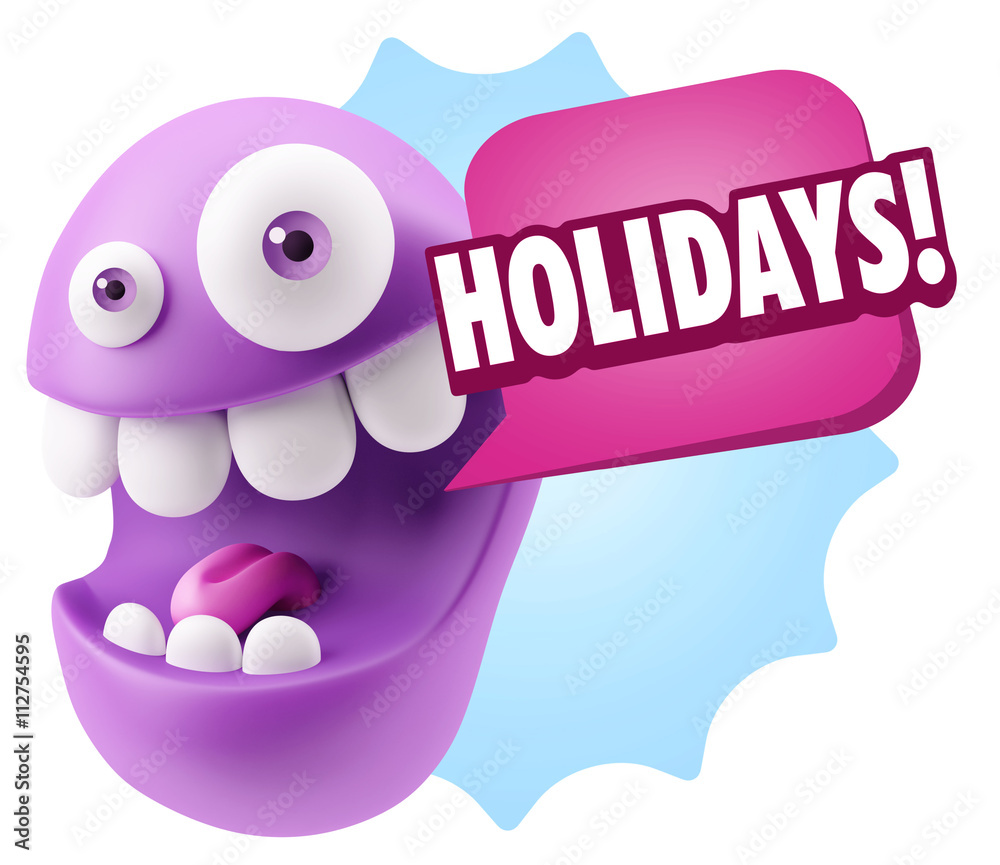 3d Rendering Smile Character Emoticon Expression saying Holidays 3d Rendering Smile Character Emoticon Expression saying Holidays