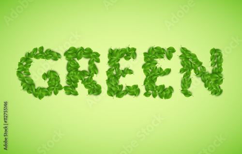 Vector green word, made from green leaves vector illustration