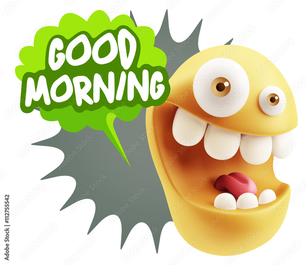 3d Rendering Smile Character Emoticon Expression saying Good Mor 3d Rendering Smile Character Emoticon Expression saying Good Mor