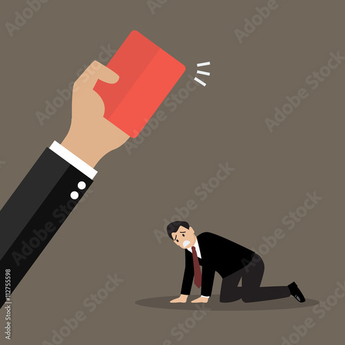 Hand of boss showing a red card to his employee