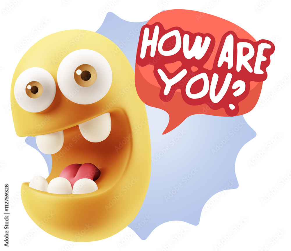 3d Rendering Smile Character Emoticon Expression saying How Are 3d Rendering Smile Character Emoticon Expression saying How Are