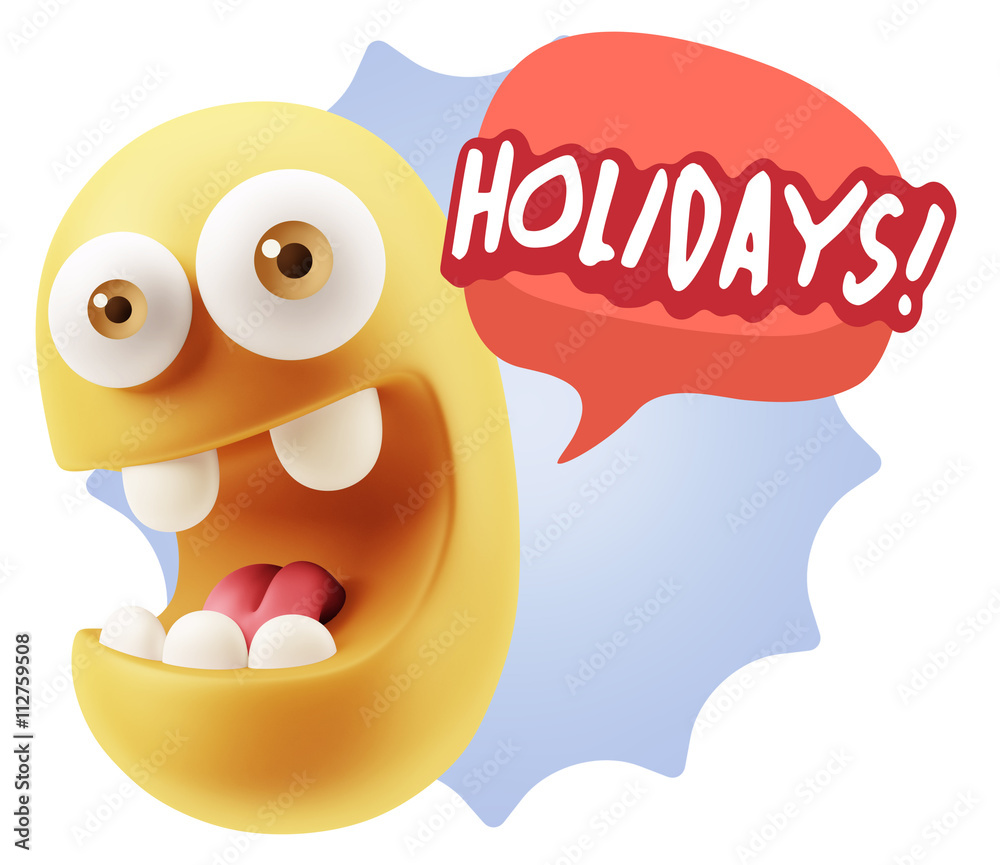3d Rendering Smile Character Emoticon Expression saying Holidays 3d Rendering Smile Character Emoticon Expression saying Holidays