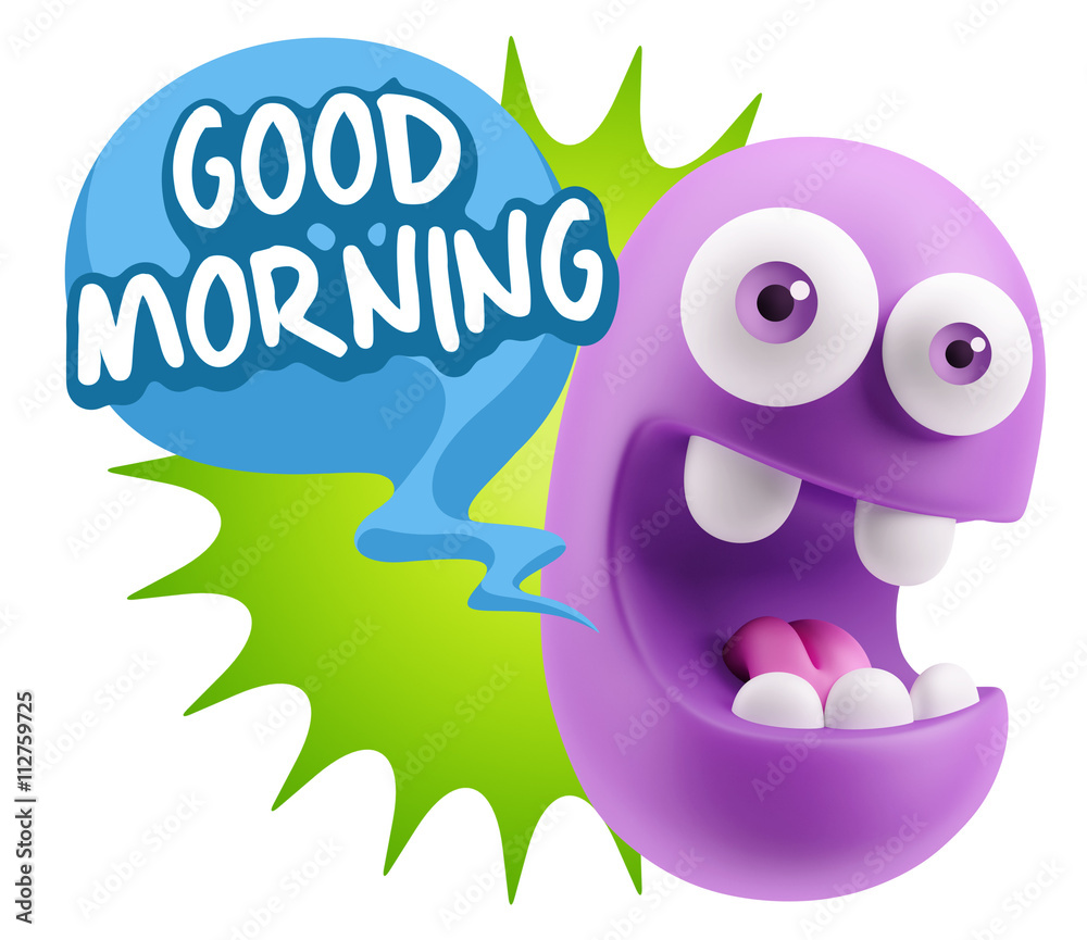 3d Rendering Smile Character Emoticon Expression saying Good Mor