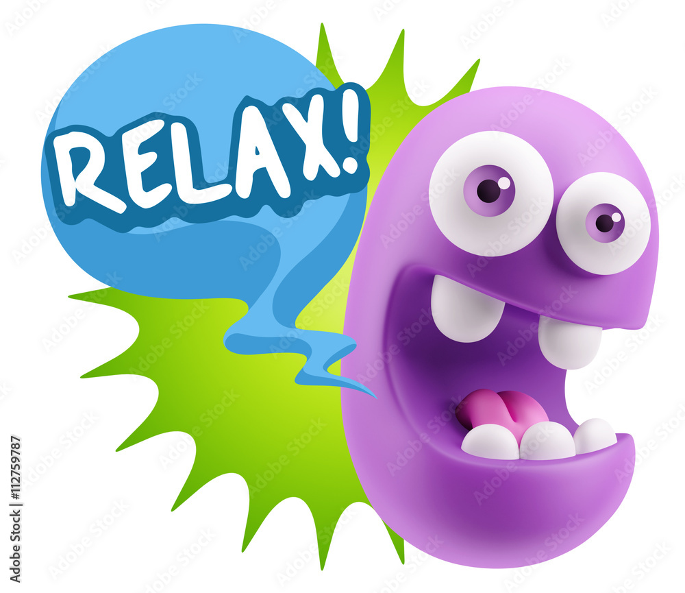 3d Rendering Smile Character Emoticon Expression saying Relax wi 3d Rendering Smile Character Emoticon Expression saying Relax wi