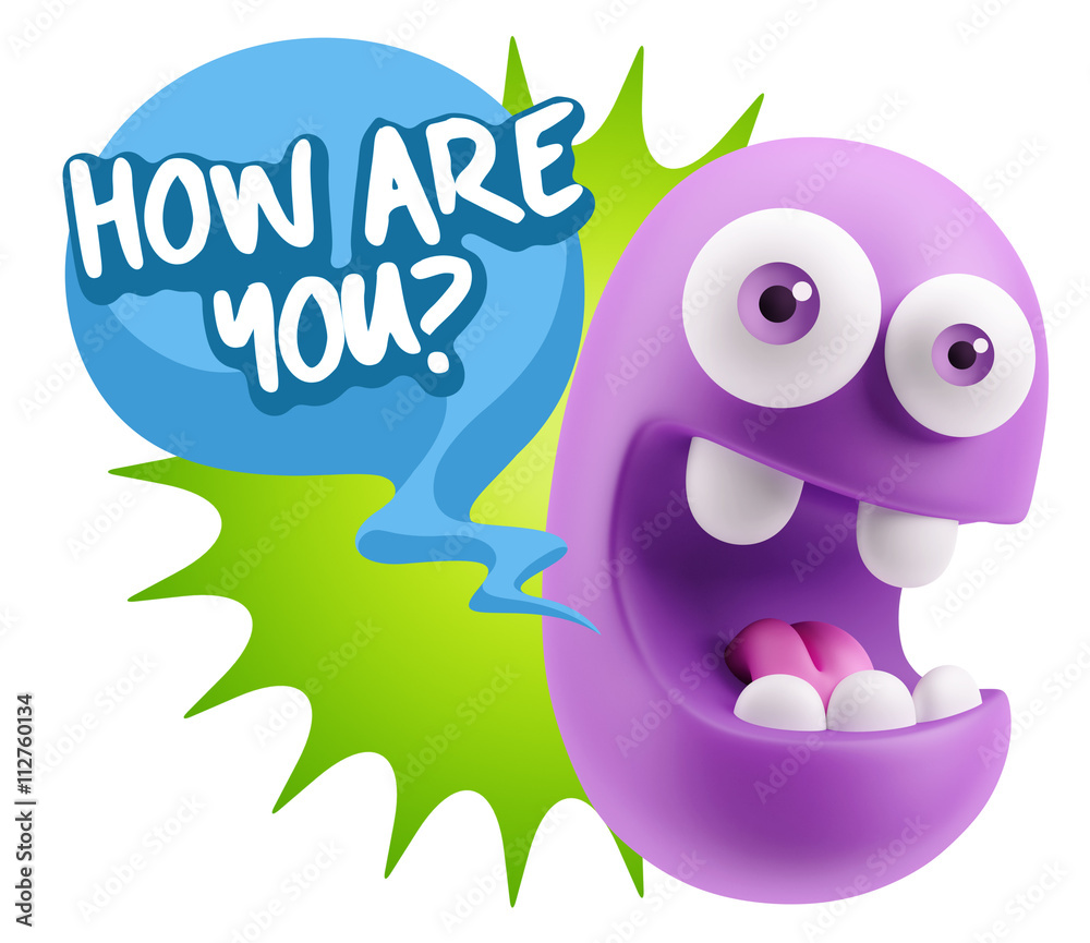 3d Rendering Smile Character Emoticon Expression saying How Are 3d Rendering Smile Character Emoticon Expression saying How Are