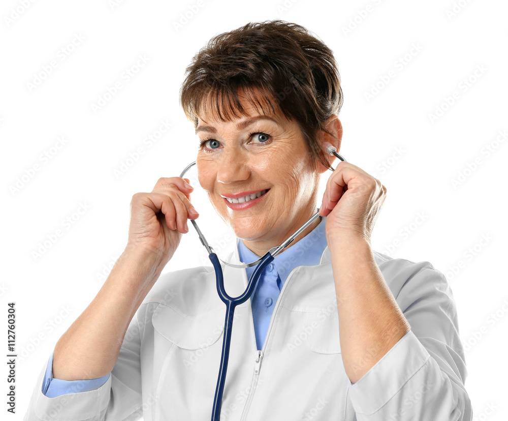 Professional doctor with stethoscope, isolated on white Professional doctor with stethoscope, isolated on white