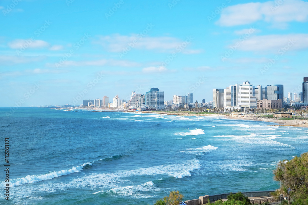 Beautiful sea and town on background