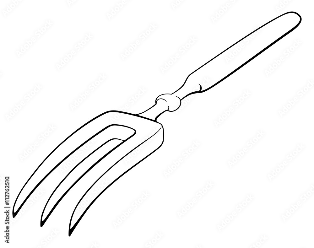 Fork with two tines that mysteriously transform into three ends. Vector