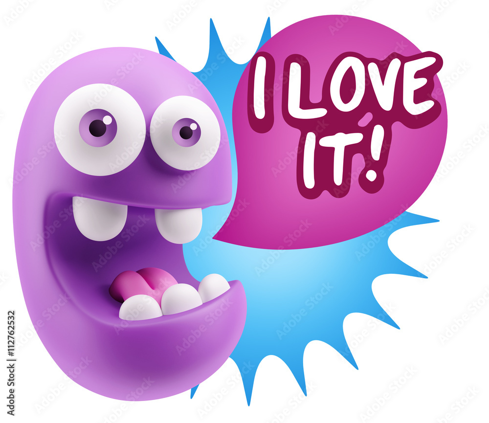 3d Rendering Smile Character Emoticon Expression saying I Love I