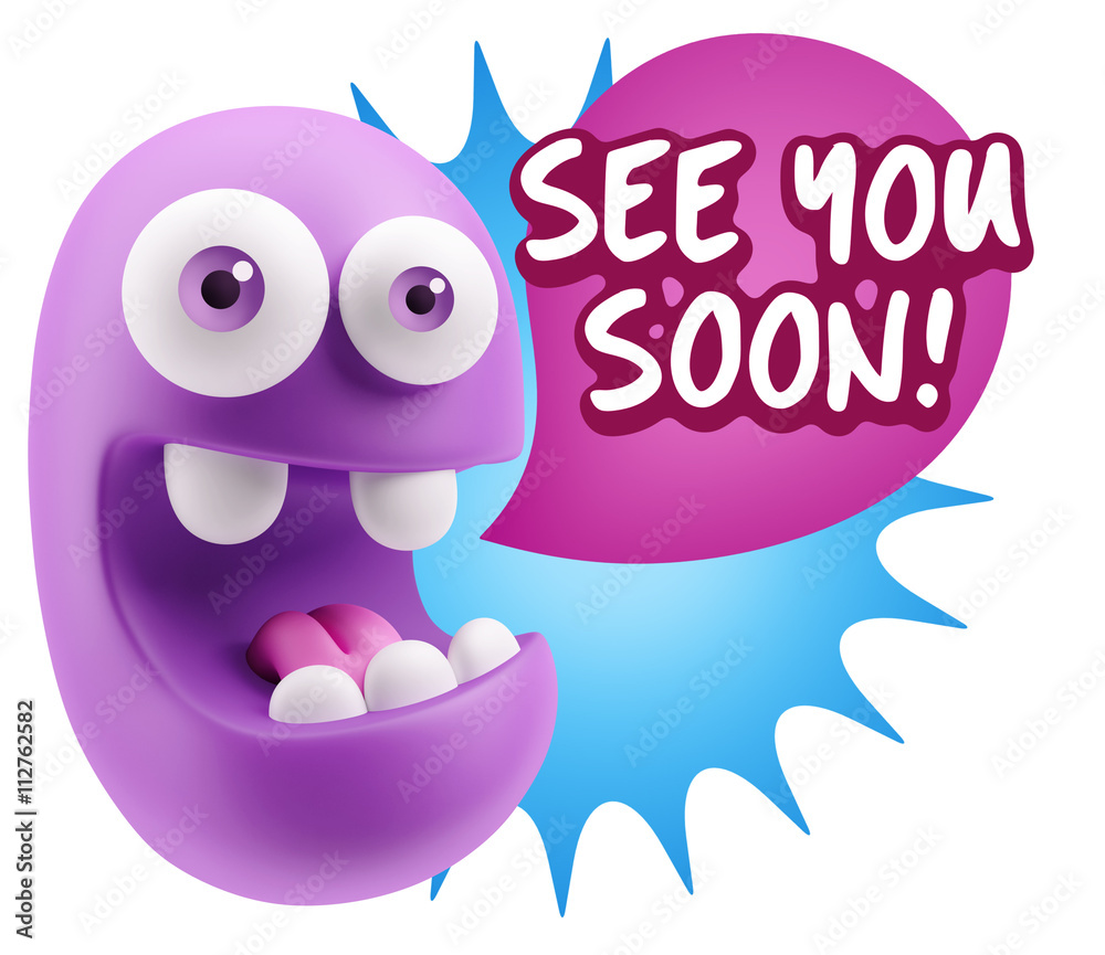 3d Rendering Smile Character Emoticon Expression saying See You 3d Rendering Smile Character Emoticon Expression saying See You