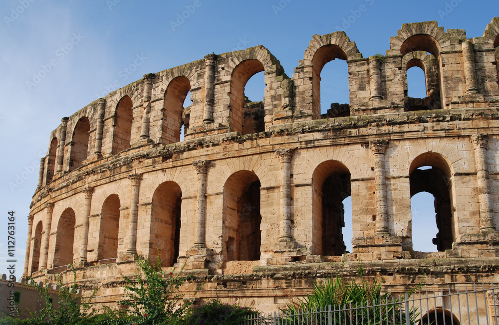 Tunisia. El Jem. Ruins of the largest colosseum in North Africa - fragment of auditorium