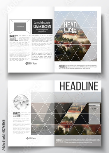 Set of business templates for brochure, magazine, flyer, booklet or annual report. Polygonal background, blurred image, urban landscape, Prague cityscape, modern triangular texture