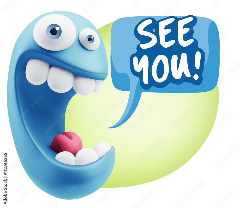 3d Rendering Smile Character Emoticon Expression saying See You 3d Rendering Smile Character Emoticon Expression saying See You