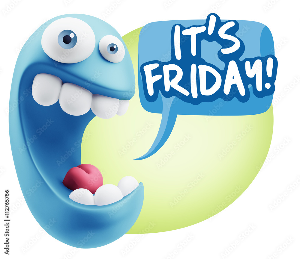 3d Rendering Smile Character Emoticon Expression saying It's Fri 3d Rendering Smile Character Emoticon Expression saying It's Fri