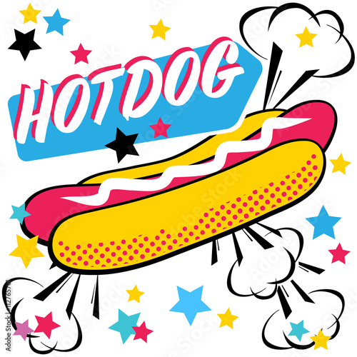 Fast food Hotdog. Pop art style. Vector illustration. © spacewo