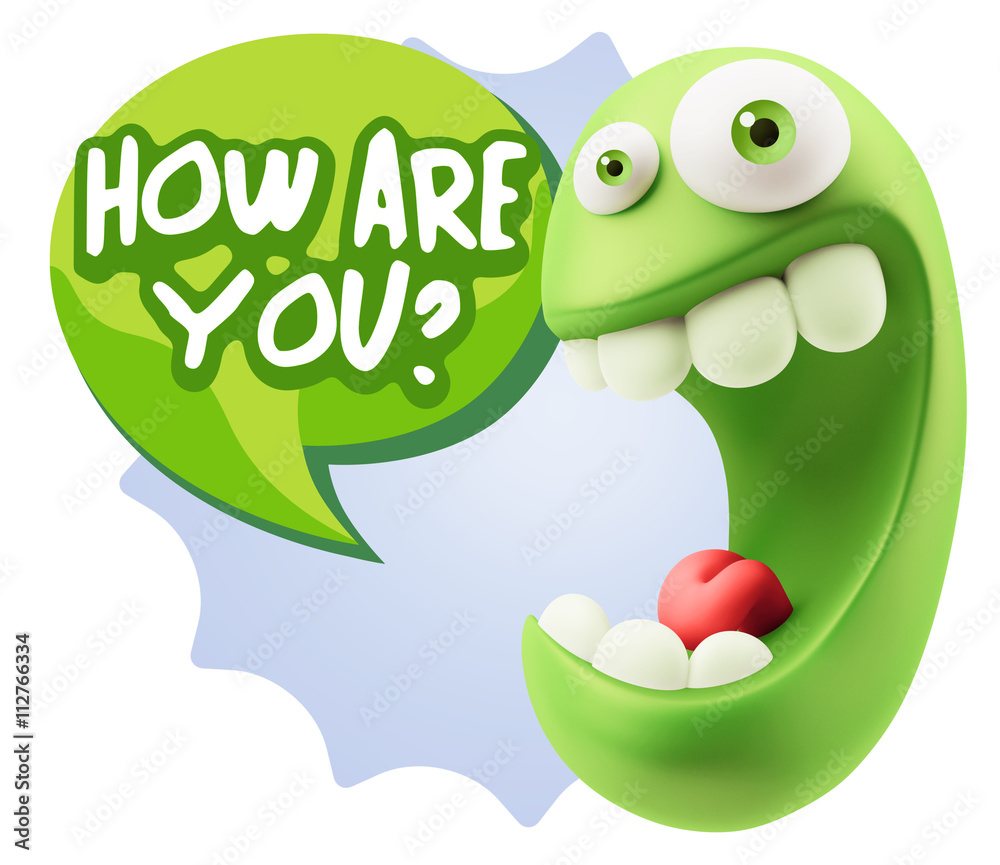 3d Rendering Smile Character Emoticon Expression saying How Are 3d Rendering Smile Character Emoticon Expression saying How Are