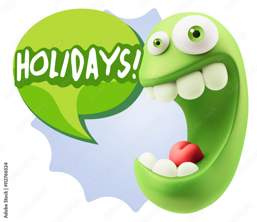 3d Rendering Smile Character Emoticon Expression saying Holidays 3d Rendering Smile Character Emoticon Expression saying Holidays