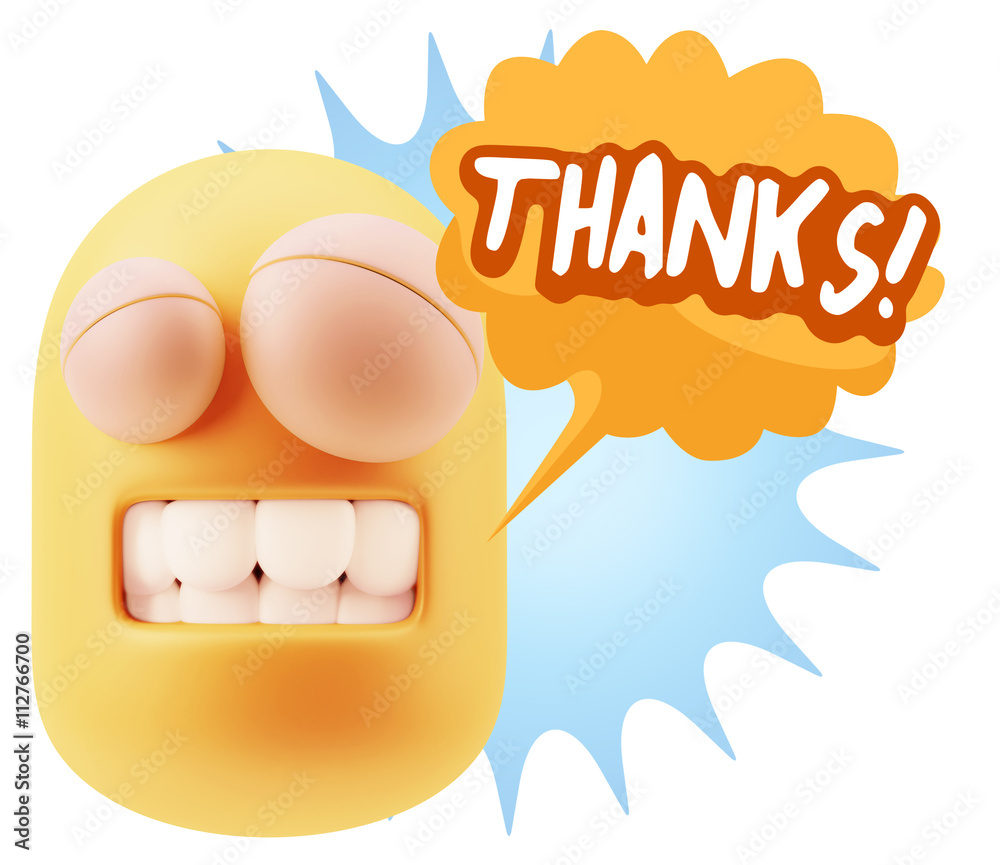 3d Rendering Smile Character Emoticon Expression saying Thanks w 3d Rendering Smile Character Emoticon Expression saying Thanks w