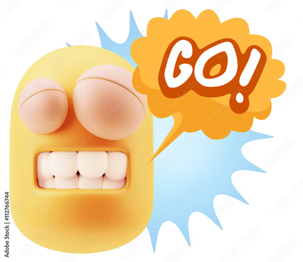 3d Rendering Smile Character Emoticon Expression saying Go with 3d Rendering Smile Character Emoticon Expression saying Go with