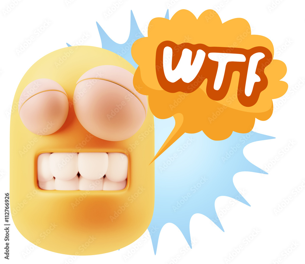 3d Rendering Smile Character Emoticon Expression saying WTF with 3d Rendering Smile Character Emoticon Expression saying WTF with