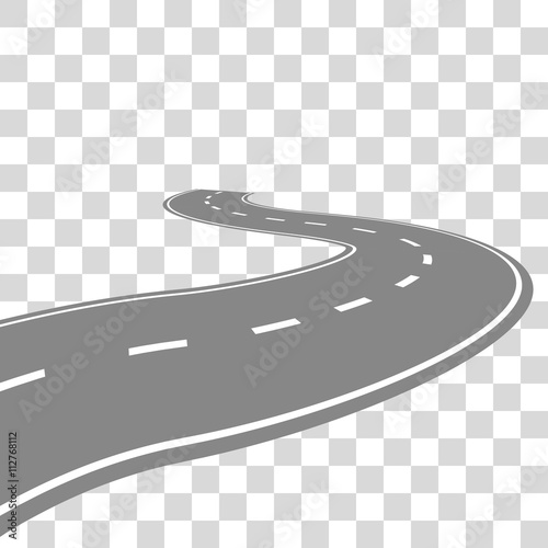 Curving winding road or highway with center cartoon illustration isolated on transparent