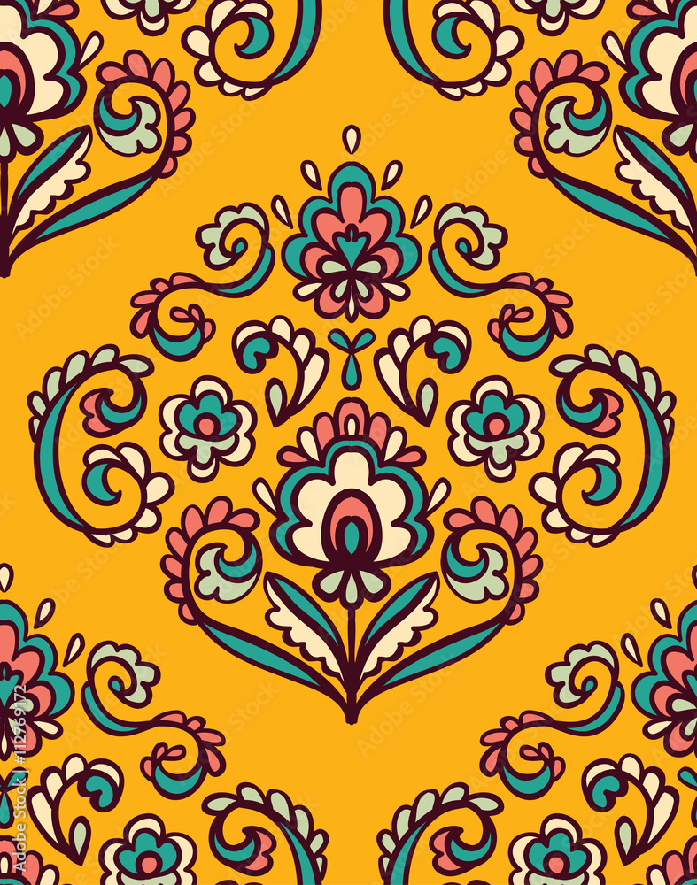 Vintage ornate seamless pattern with Eastern floral elements.  Ornamental vector background.