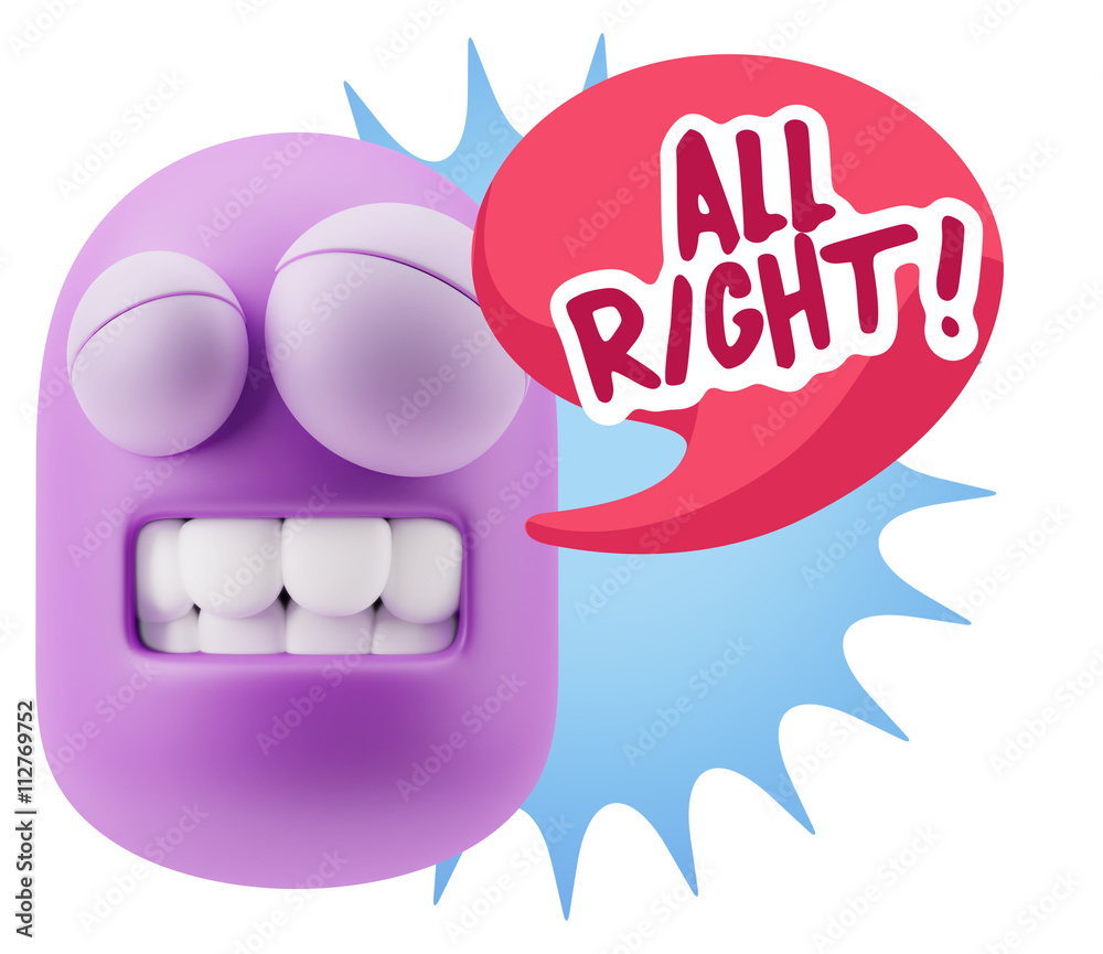 Fototapeta premium 3d Rendering Smile Character Emoticon Expression saying All Righ