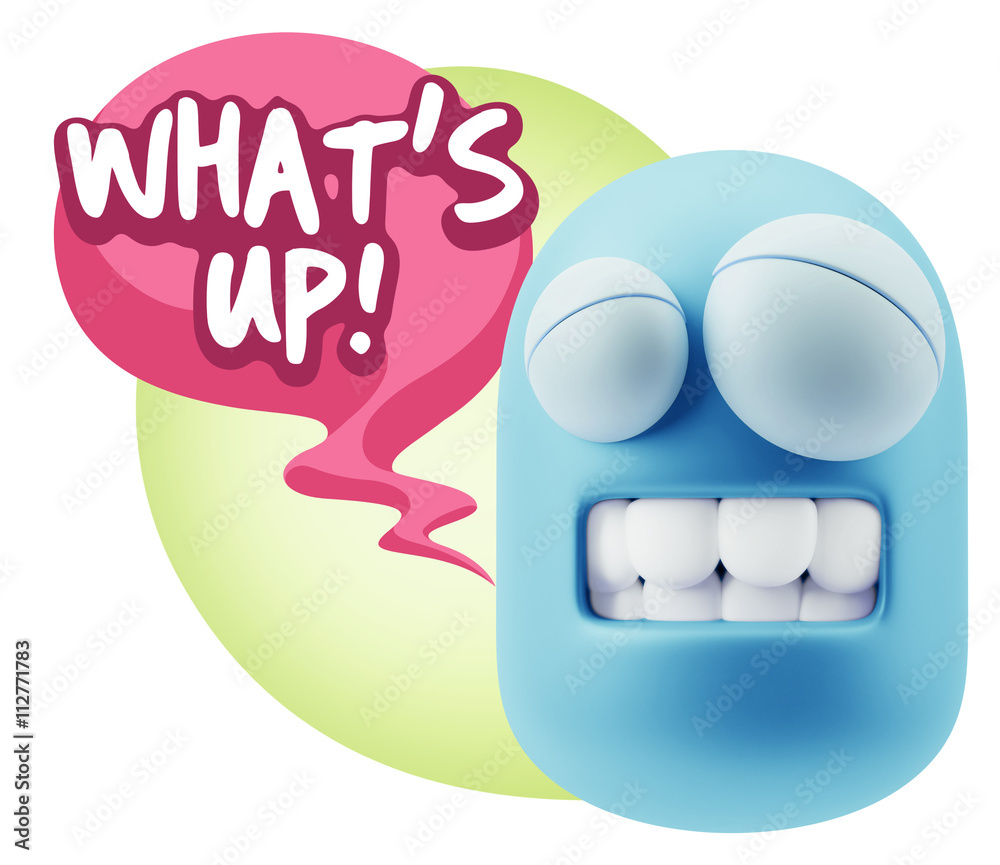 3d Rendering Smile Character Emoticon Expression saying What'S U