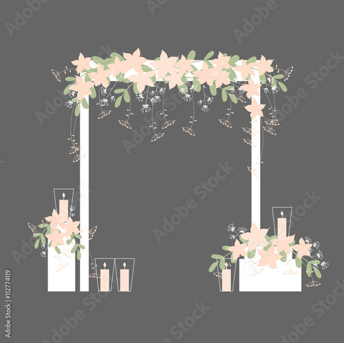 Wedding  arch with  flowers. Wedding ceremony. Vector illustration.