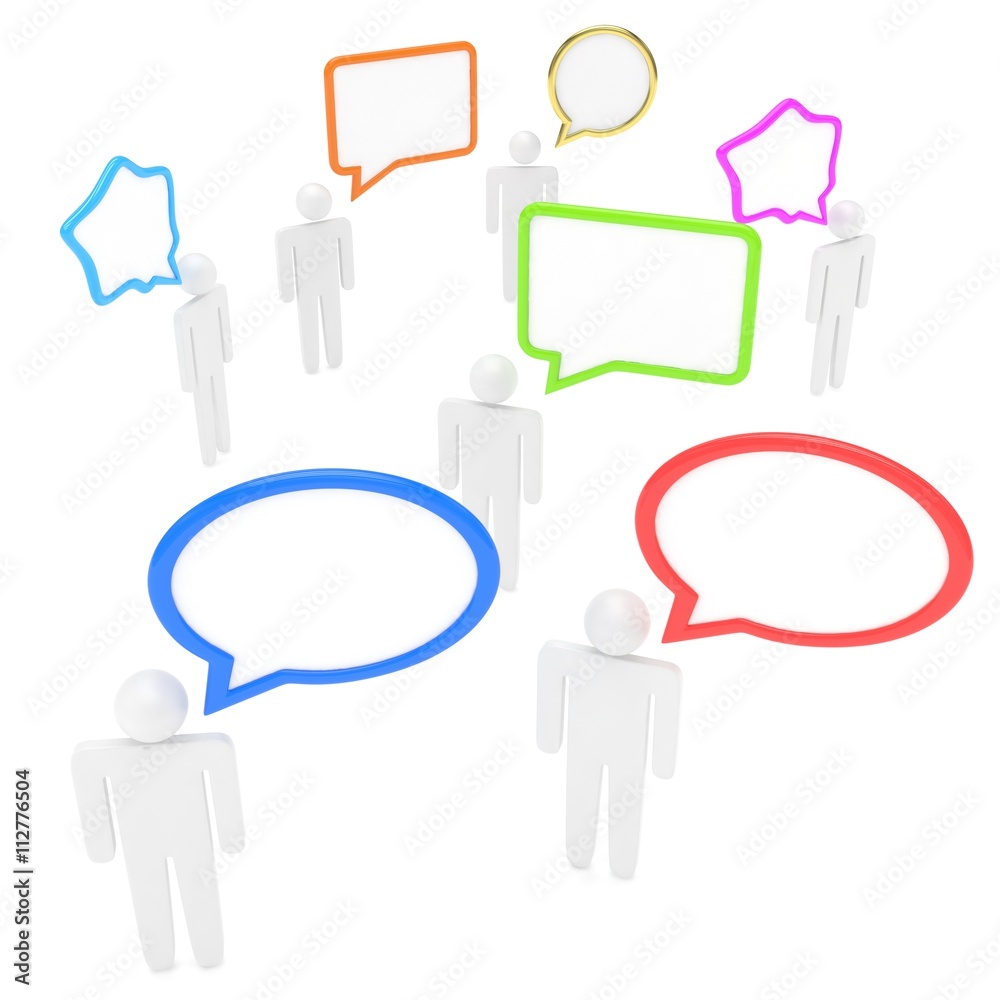 people with talk bubbles isolated over a white background. 3d rendering.