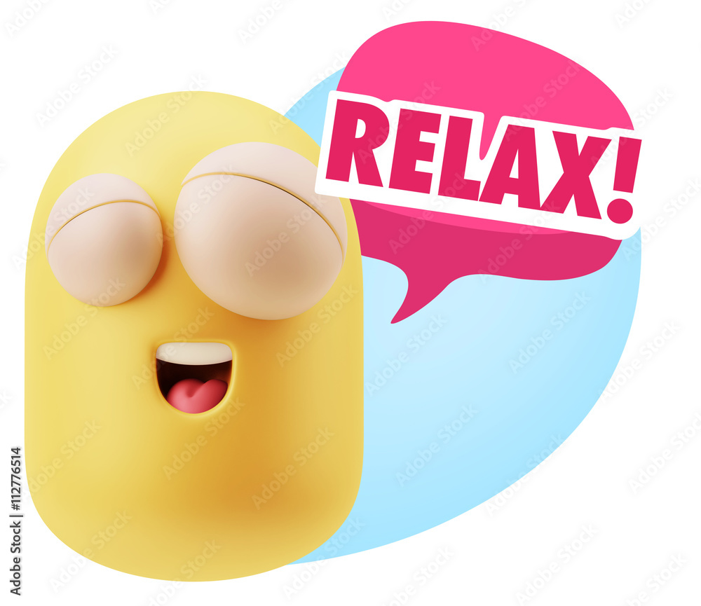 3d Rendering Smile Character Emoticon Expression saying Relax wi