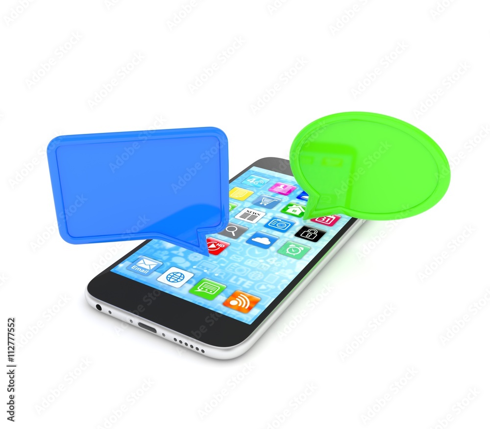 smartphone with bubbles isolated on white background. 3d rendering. smartphone with bubbles isolated on white background. 3d rendering.